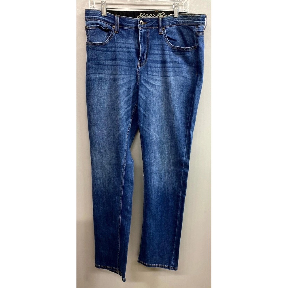 Eddie Bauer Jeans Mens 32x34 Blue Denim Stretch Medium Wash Straight Whiskering